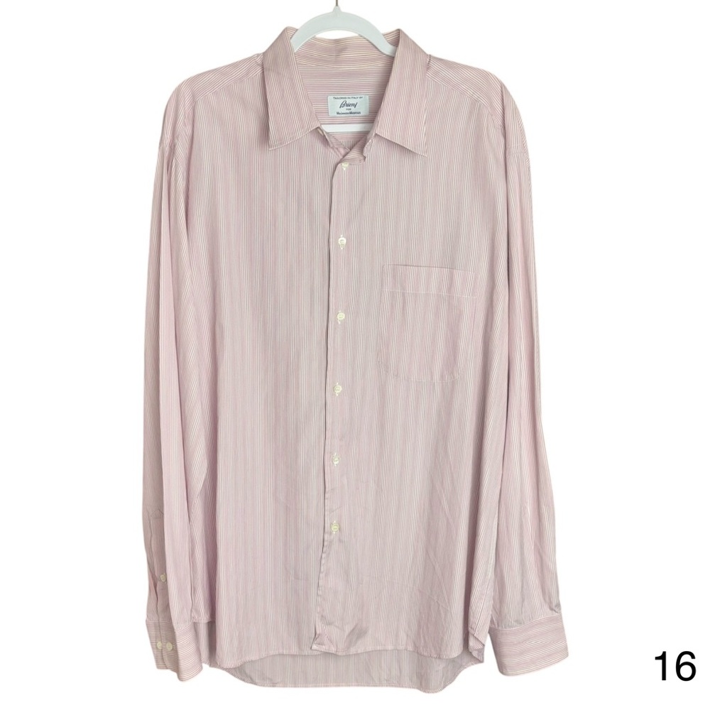 Brioni Dress Shirt Mens 43 17 Button Up Casual stripe red Long Sleeve Italy
